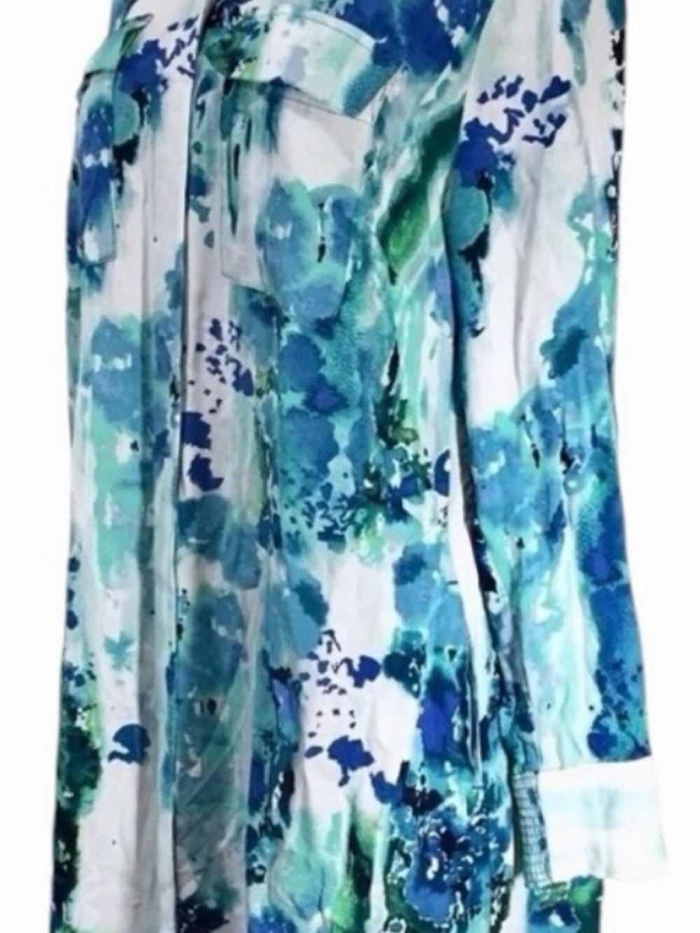 Chico's Blue and Green Watercolor-Print Long Sleeve Dress